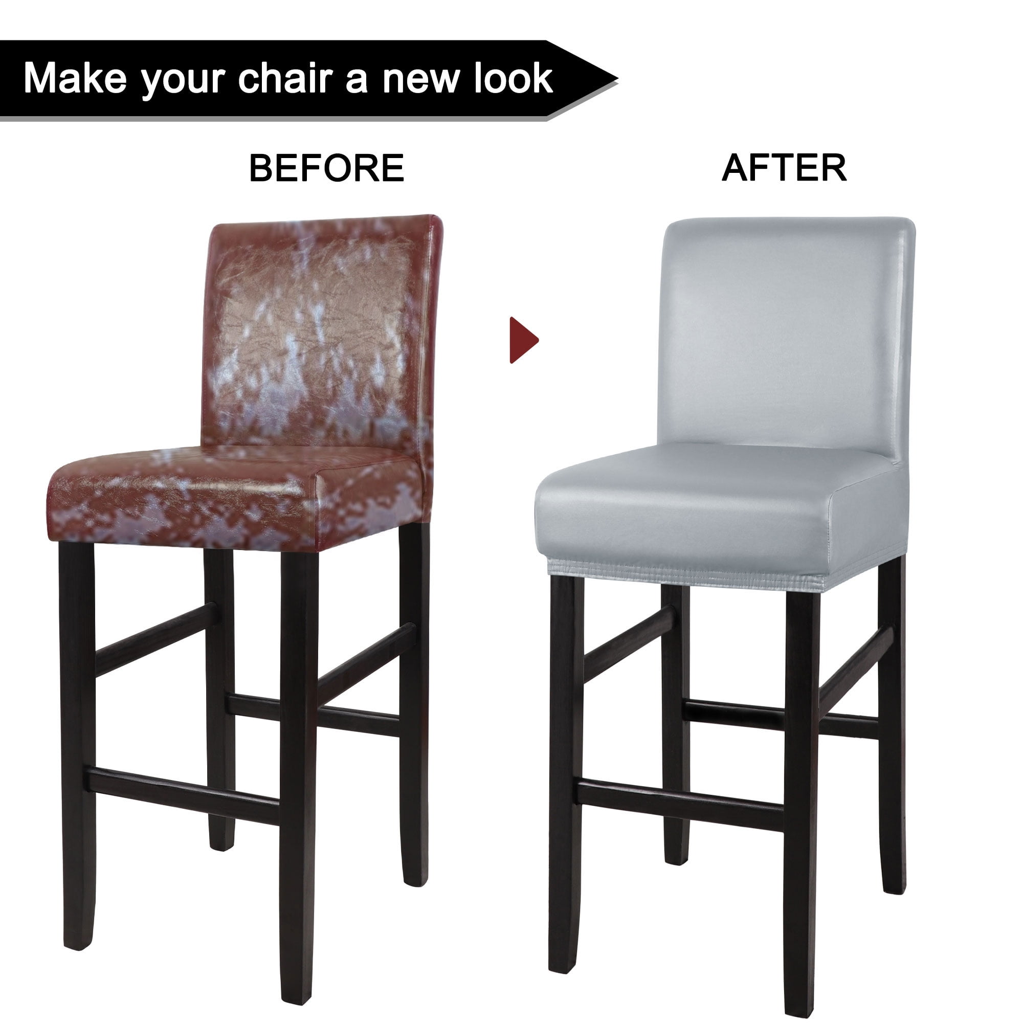 Unique Bargains Waterproof Bar Stool Covers for Short Back Chair Slipcovers Grey 4 Pcs