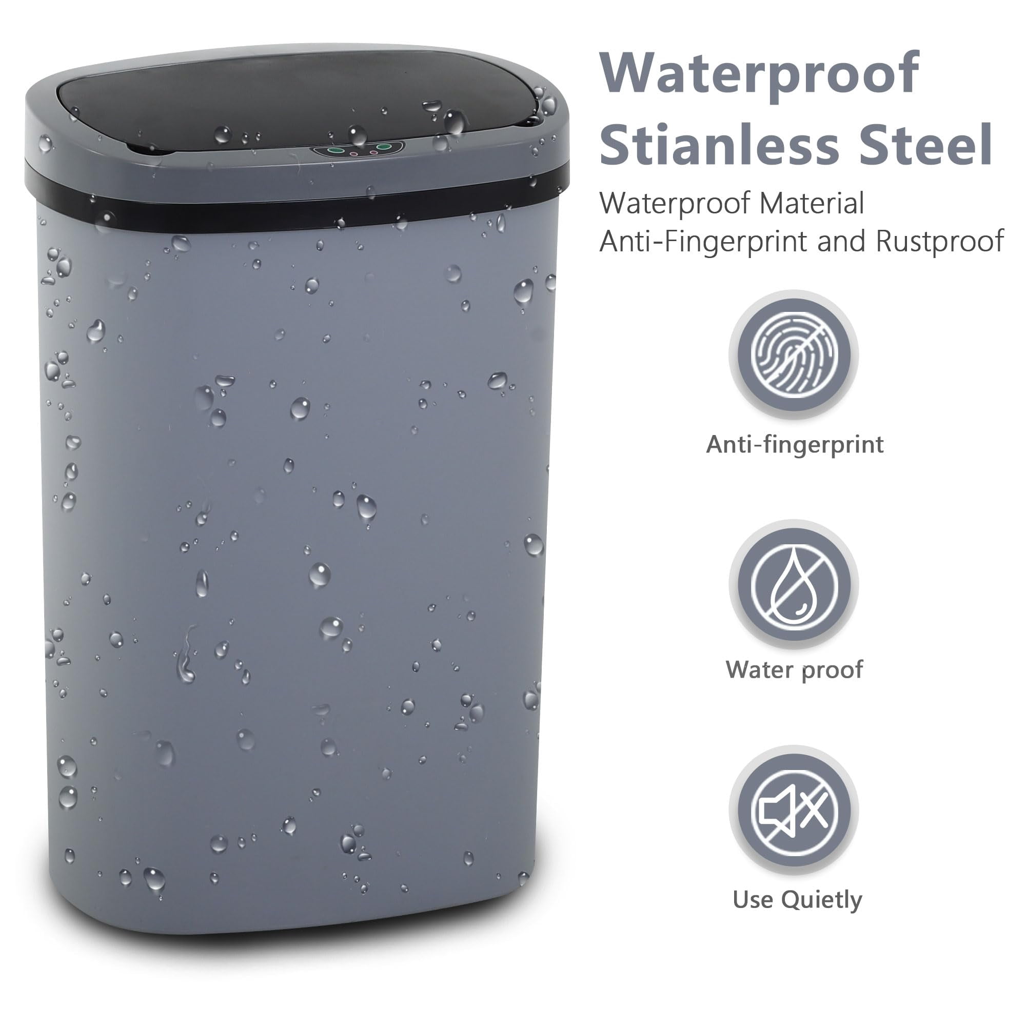 CL.HPAHKL 13 Gallon Trash Can with Lid, 50 Liter High-Capacity Broken-Resistant Plastic Garbage Can Touchless Motion Sensor Trash Can Smart Trash Can for Home Kitchen Bedroom Office (1, Gray)
