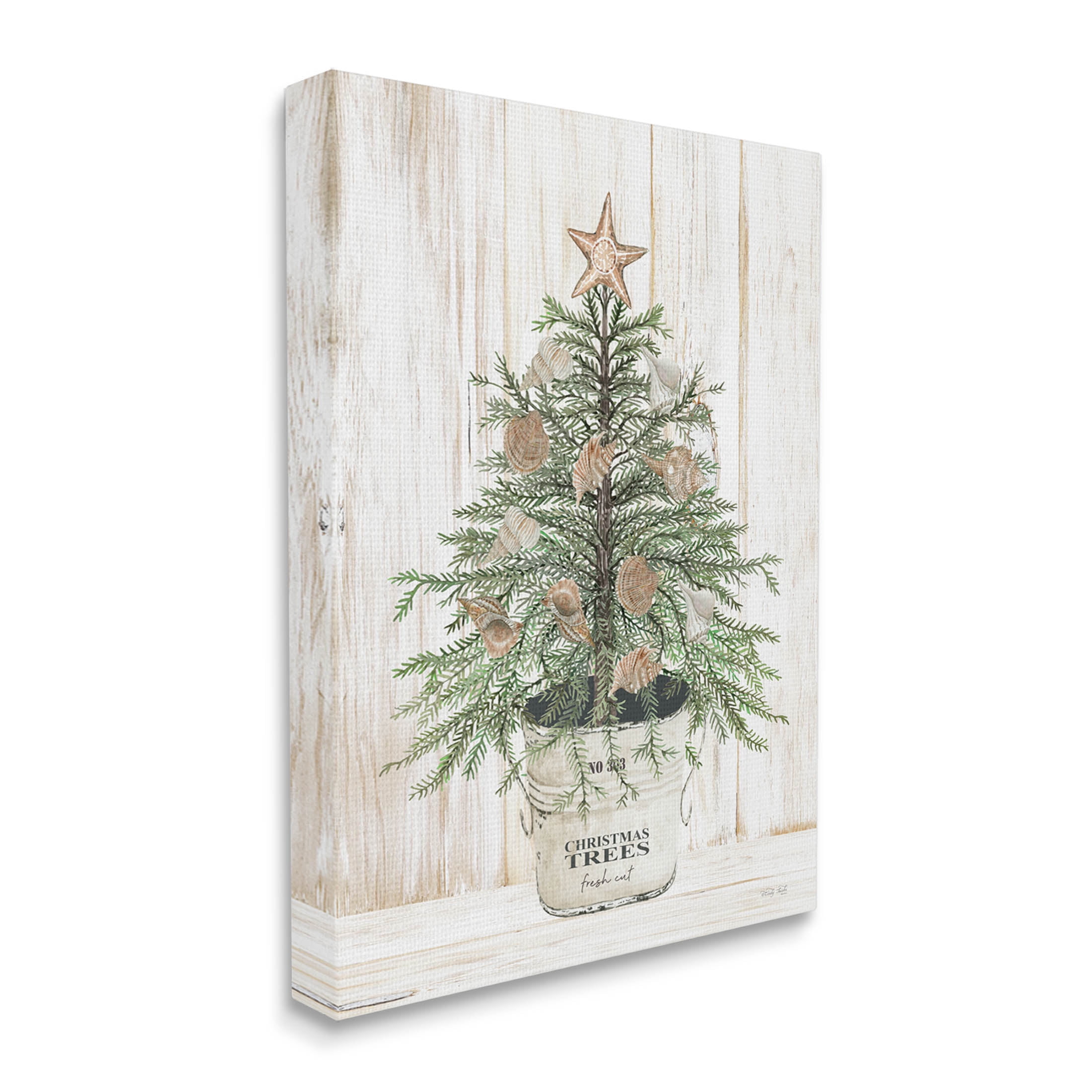Rustic Seashell Christmas Tree Holiday Graphic Art Gallery Wrapped Canvas Print Wall Art
