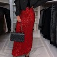 thumbnail image 3 of Joernso Maxi Skirt High Waist Solid Color Long Skirt with Shiny Sequin Decoration Home Commuting Street Leg-lengthening Skirt, 3 of 7