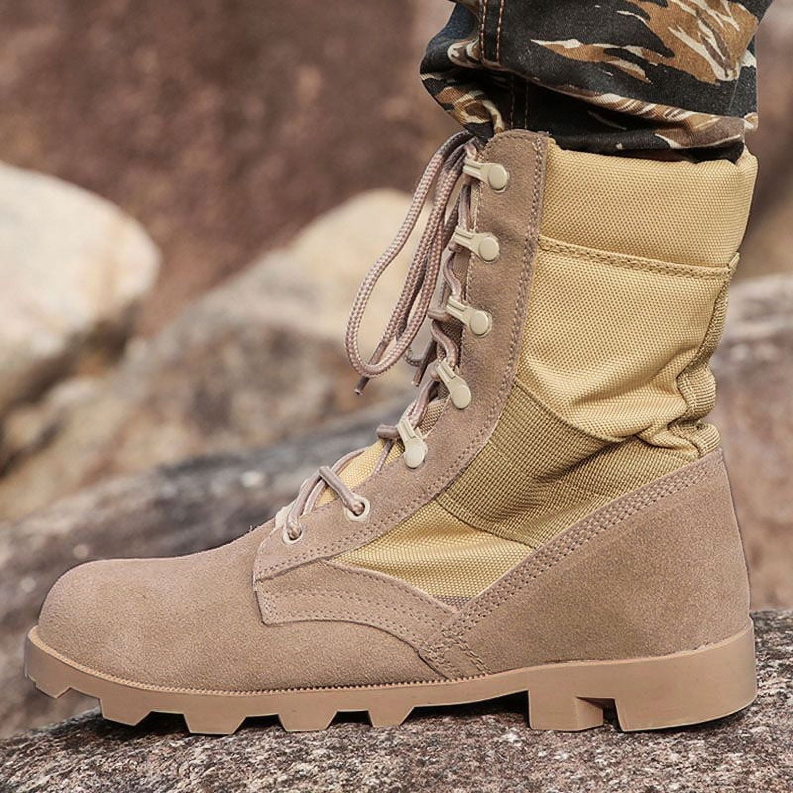 RIBONGZ Mens Jungle Boots Lightweight Lace up Work Shoes Leather Motorcycle Riding Boots Slip Resistant Outdoor Hiking shoes Breathable Desert Boots