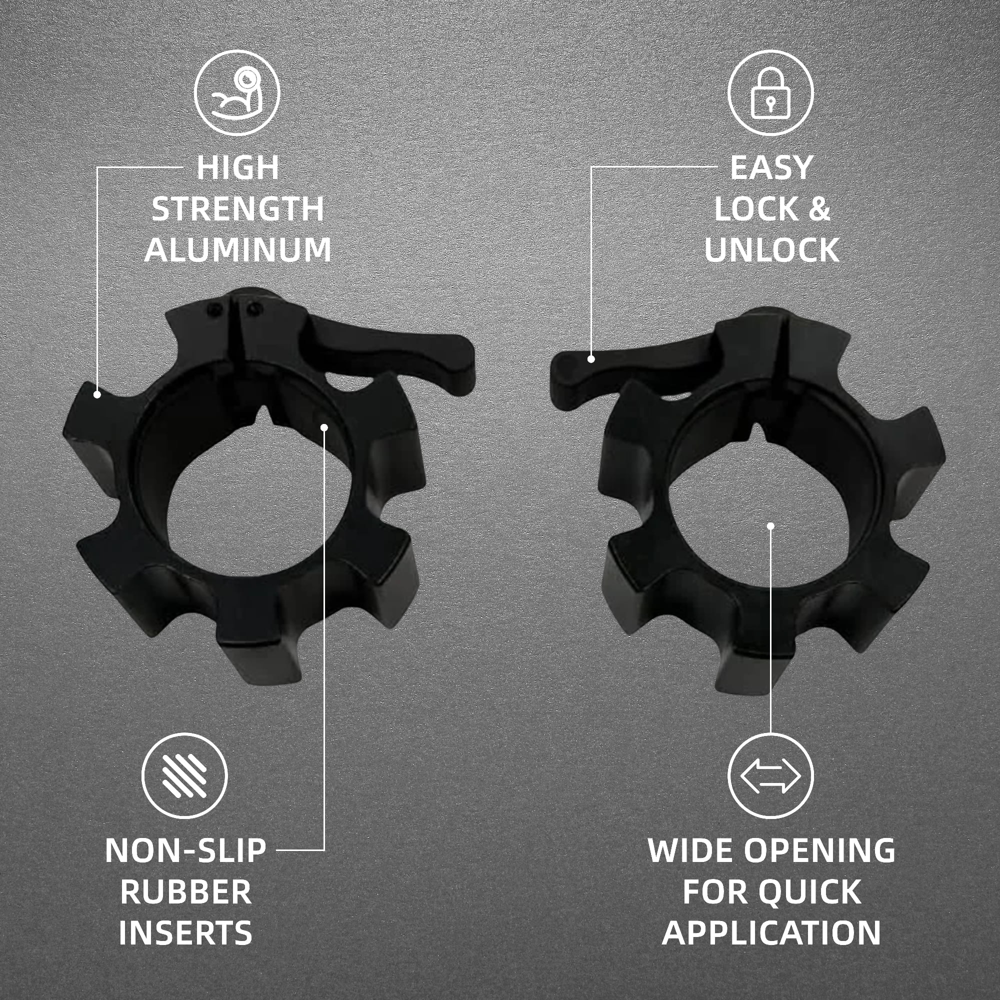 FlexWave Fitness Aluminum Olympic Barbell Collars, Quick-Release Locking Clamps, 2-Inch Weight Clips for Weightlifting, Pair