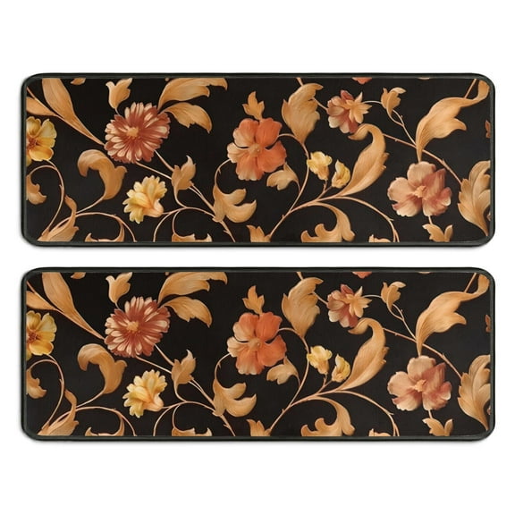 Kitchen Rugs Sets Of 2,Pioneer Flower Floral Print Pattern Anti Fatigue Kitchen Mat Rugs Non Slip Washable,Decorative Kitchen Floor Mats for Kitchen,Sink,Laundry,17"x47" 17"x47"