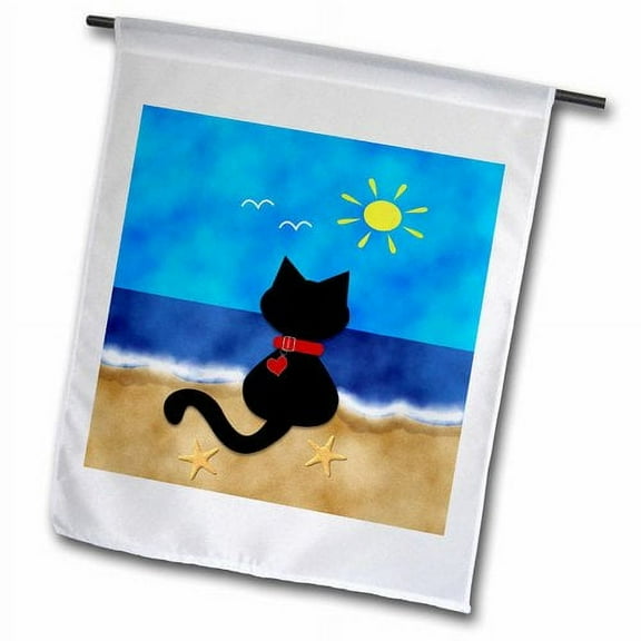 3dRose, Cute Black Kitty Cat Summer Beach Time Fun, 12 x 18 inch Garden Flag