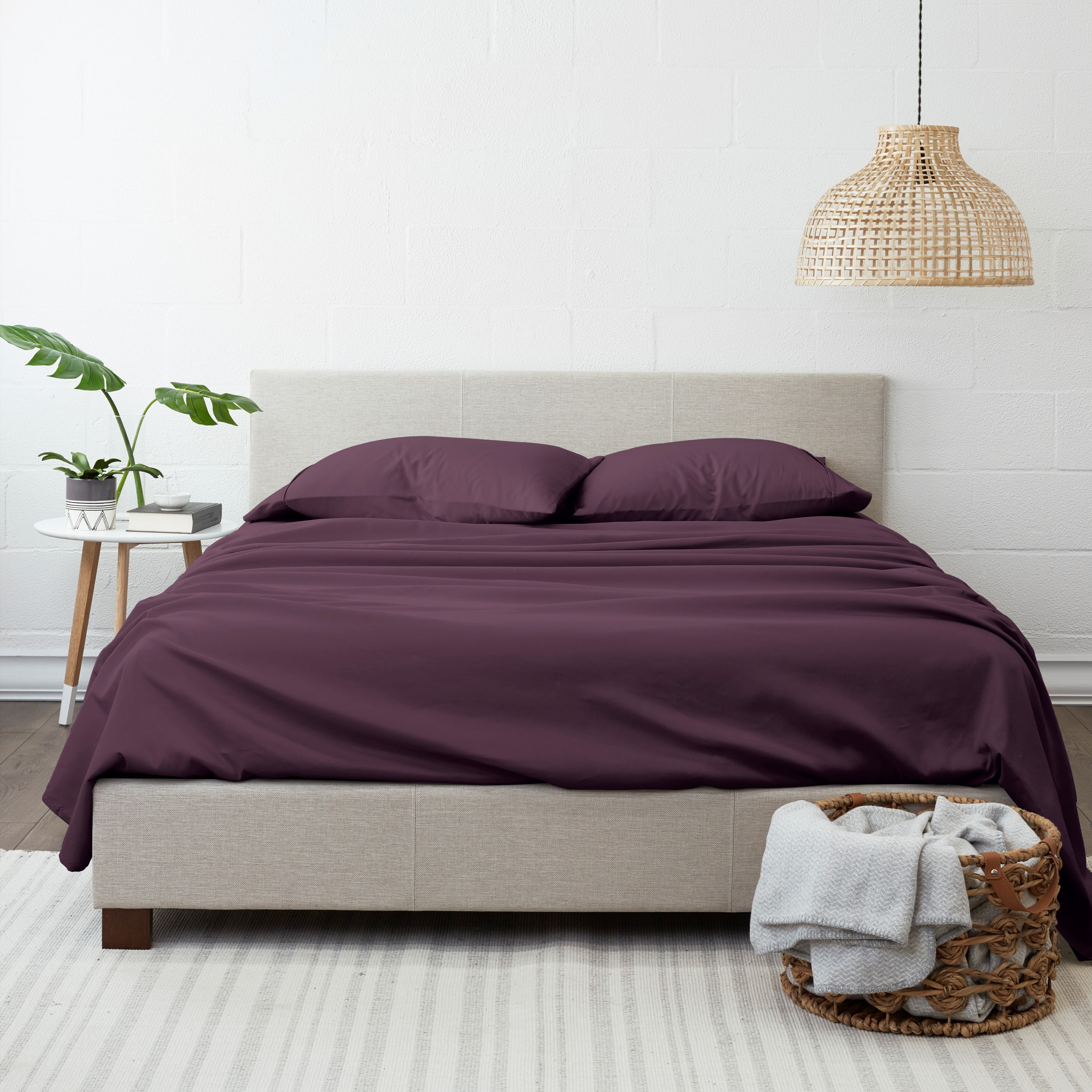 Noble Linens 4 Piece Solid Microfiber Bed Sheet Set, Purple, Twin