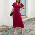 thumbnail image 5 of Women's Summer Pleated Maxi Dress Wrap V Neck Ruffle Cap Sleeves Long Flowy Chiffon Dress With Belt Young Woman Dresses Womens Work Dress Casual Wrap Dresses for Women with Sleeves Knee Length Dress, 5 of 7