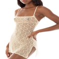 thumbnail image 2 of Femmes Sans Manches Mini Robe Moulante Dentelle Transparente Côté Fente Escarpins Sans Dos Robe Skinny de Club de Fête d'Été, 2 of 5