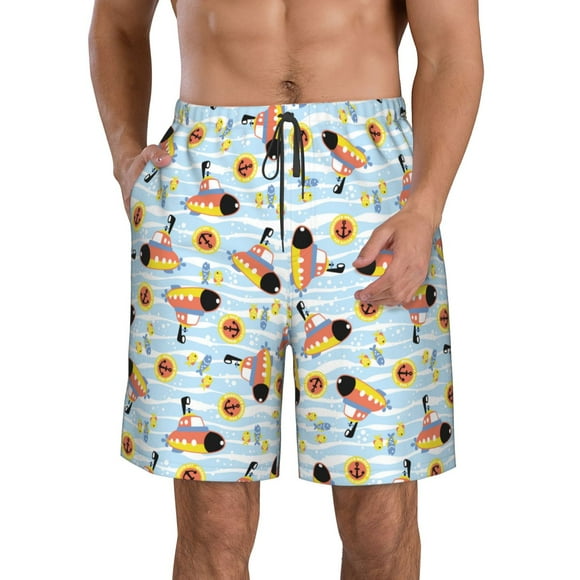 Saiise Submarine With Fishes Undersea Print Men's Swim Trunks Hawaiian Bathing Suit Swimsuits Beach Shorts with Pockets-Large