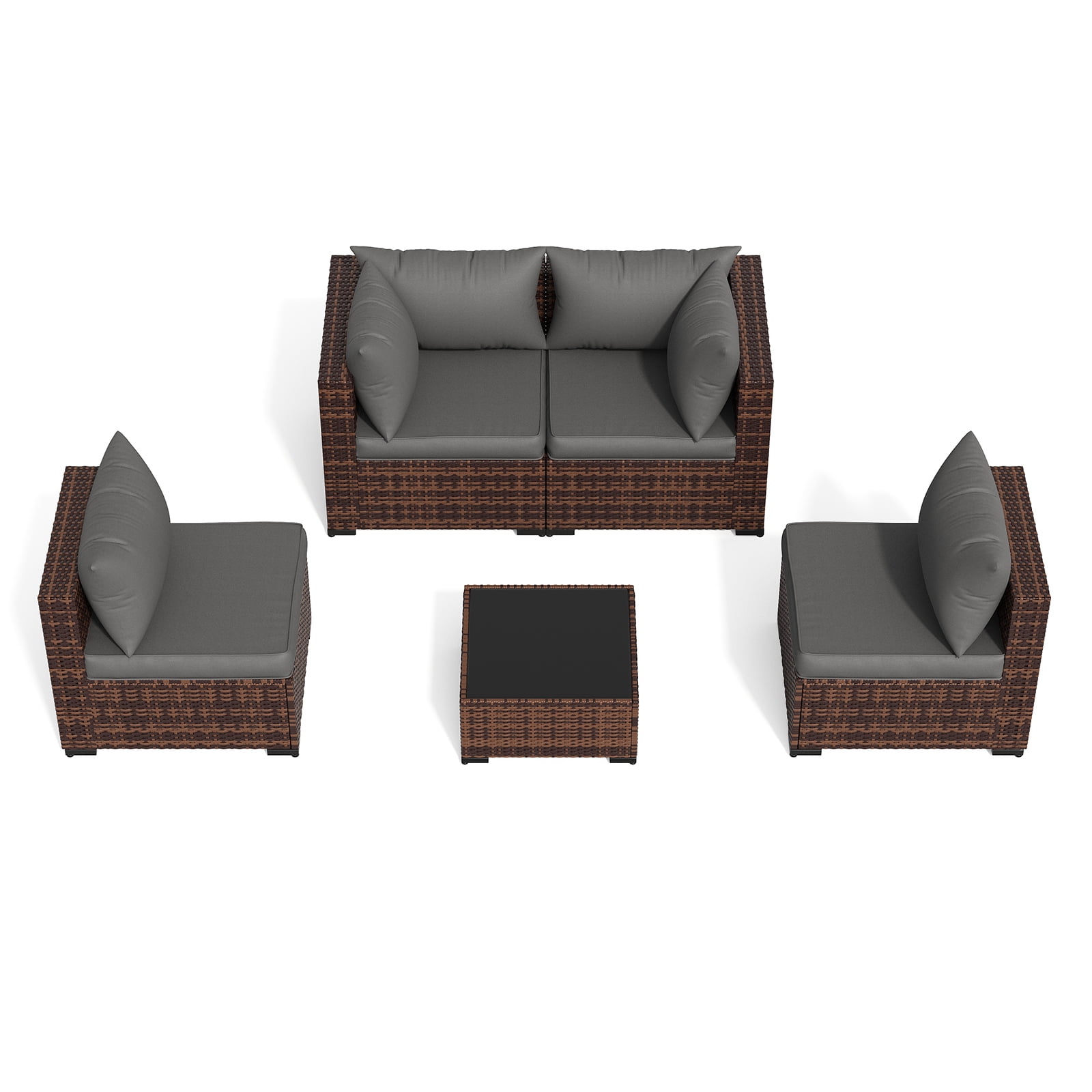 ELPOSUN Wicker Patio Furniture Set Outdoor Sectional Sofa with Cushions Water-Resistant Sun-Proof Balcony Garden Table