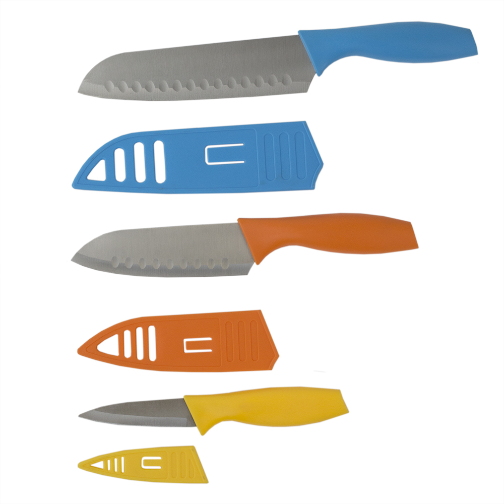 Home Basics 3 Piece Stainless Steel Knife Set with Colorful Slip Covers