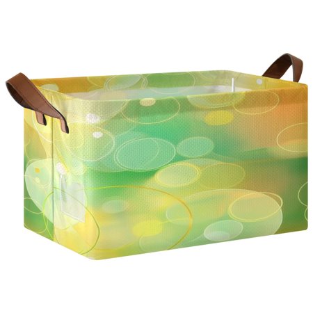 1PCS Foldable Storage Basket with Metal Frame Collapsible Organizer Bin Open Basket Bins for Laundry Toys Clothes Light Yellow Round