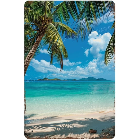 Metal Beach Wall Sign Vintage Retro Aluminum Tin Decor for Kitchen Office Home Bar Cafe, 8 x 12 Inch