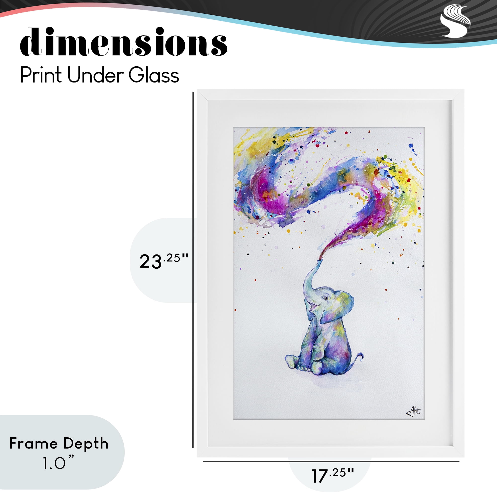 Stupell Industries Spring Elephant & Paint Splatter White Framed Print Under Glass, design by Marc Allante