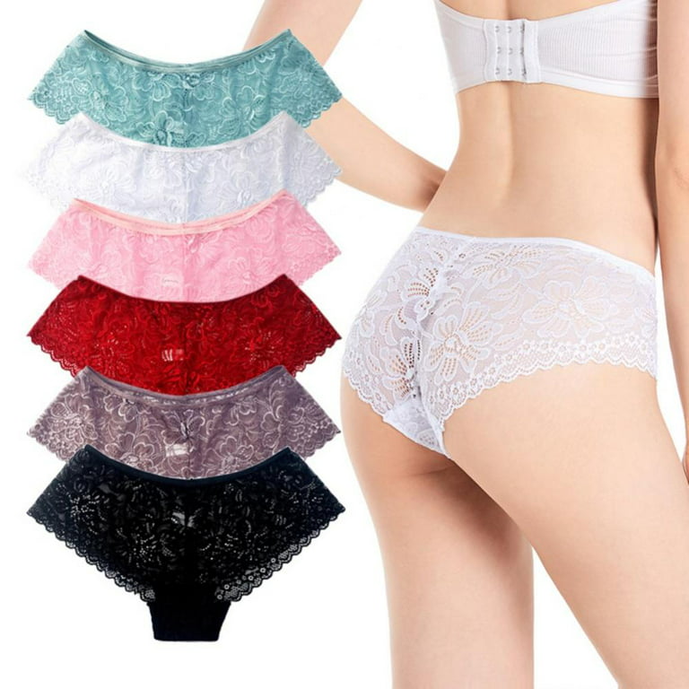 Women's Lace Underwear Boyshort Panties Sexy Sheer Hipster Panty for Ladies,  6 pack, M/L 