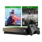 Xbox One X 1TB Gold Rush Battlefield V and PUBG Bundle: Battlefield V Deluxe Edition, PlayerUnknown\'s Battlegrounds with 4K HDR 1TB Xbox One X Gaming Console - Gray Gold