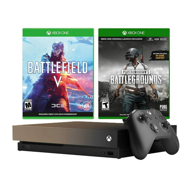 Xbox One X 1tb Gold Rush Battlefield V And Pubg Bundle Battlefield V Deluxe Edition Playerunknown S Battlegrounds With 4k Hdr 1tb Xbox One X Gaming Console Gray Gold Walmart Com - how to play roblox on xbox one s without gold