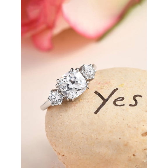 2.20 Ct Cushion & Round Cut 3 Stone Moissanite (D/VVS1) Beautiful Proposal Ring Solid 14K White Gold Size 7 by Diamond-Capitals