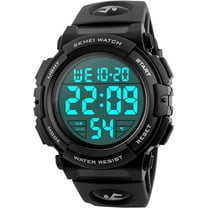 Men's Big Dial Outdoor Multifunction Sports Watch Military LED Digital Wristwatch Black Rubber Alarm Watch for Men