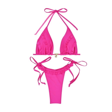 Jamicy Modest Swimwear for Women Gift for Women Mini Bikini Sets 2pcs Swimwear G-String Bottom Swimsuit Micro Bikinis for Women