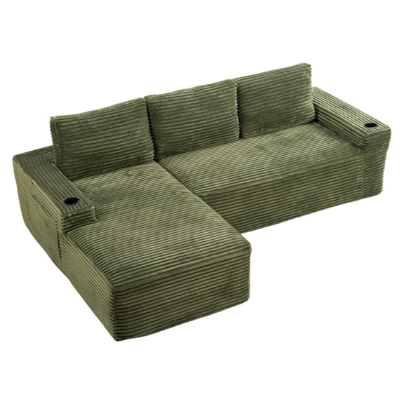 DRNANLIT 104 Inch Cloud Sectional Couch, Modern Modular Sectional Sofa with Deep Seat, Corduroy Boneless L-Shape Chaise for Living Room Bedroom, No Assembly Required, Green