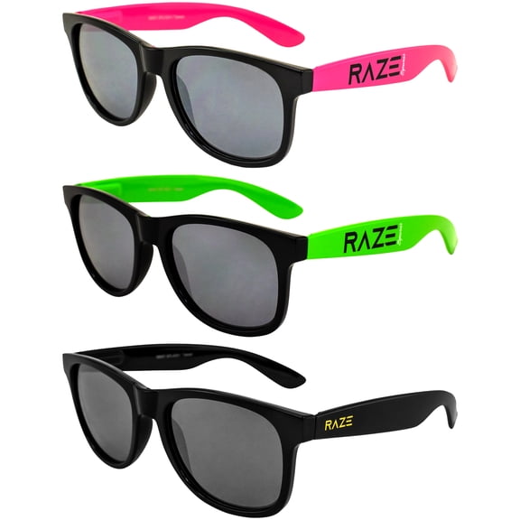 Raze Eyewear Splash Sunglasses Beach Pink/Beach Green/Blackout with Smoke Lenses Spring Hinges 3Pack