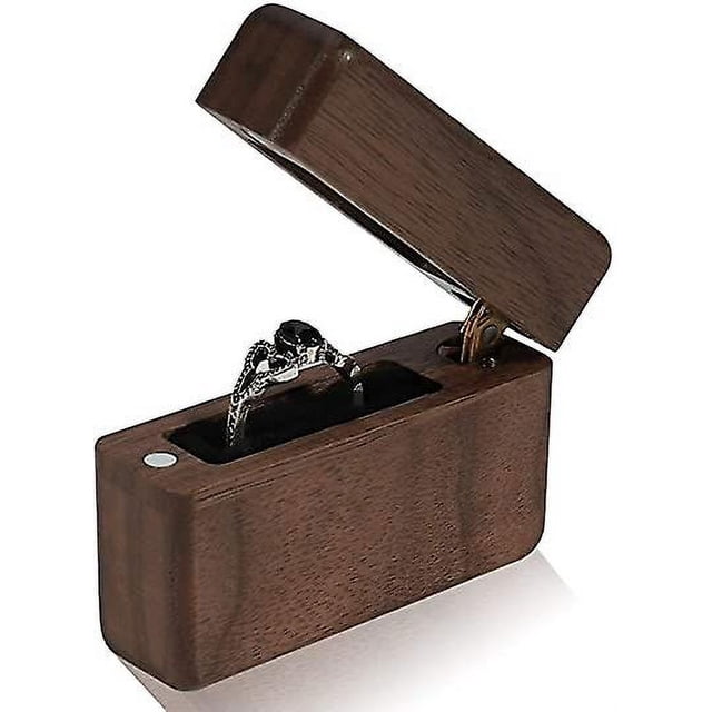 Caja de anillo de madera vintage para propuesta de compromiso de boda Caja de anillo alto de madera hecha a mano pequeña Caja de joyería