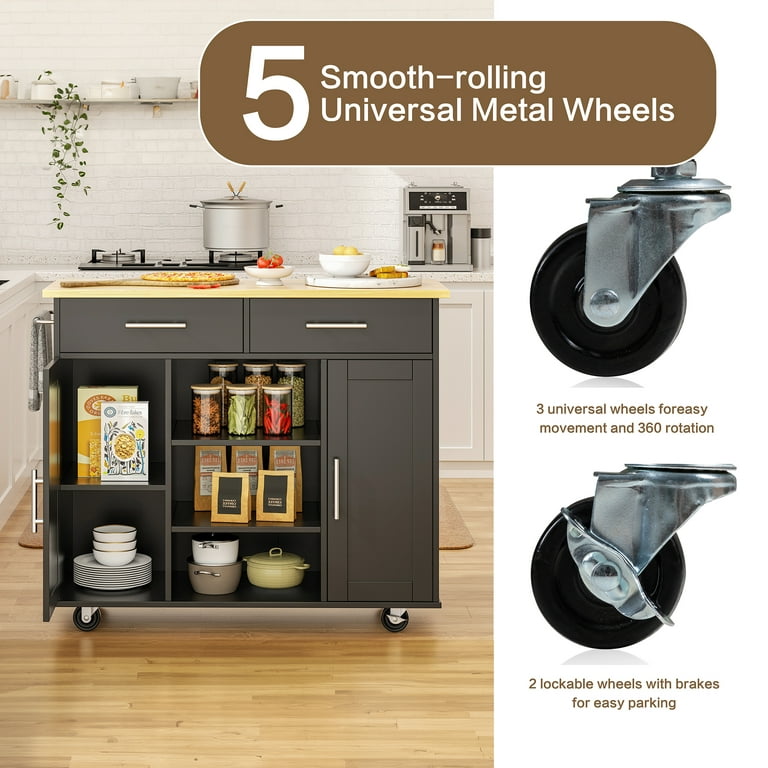 SUNLEI Kitchen Island on Wheels with Storage Cabinet & Drawer, 23.8 Width  Rolling Kitchen Table, Cart Handle for Towel Rack or Free Mobility