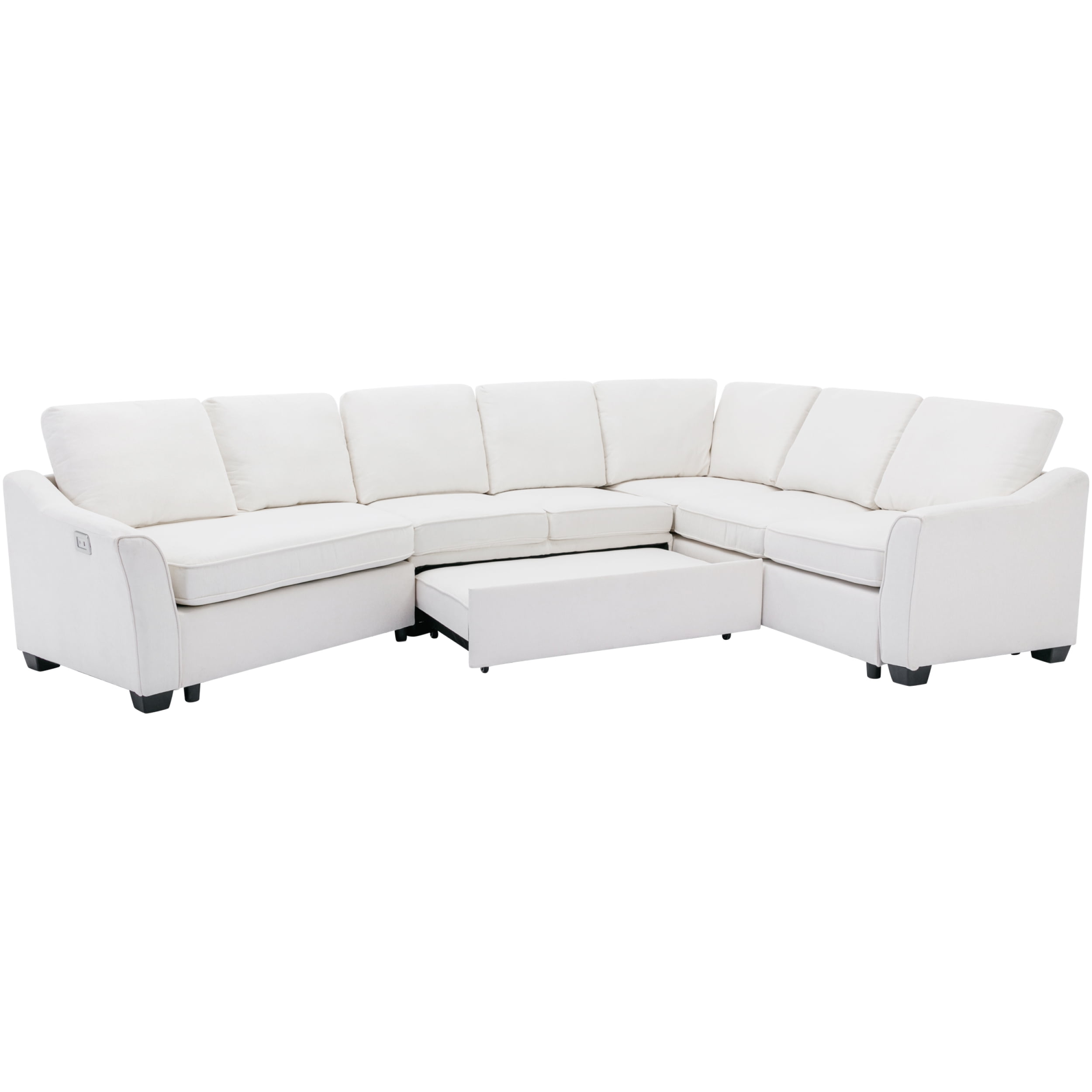 129.5" Sectional Sleeper Sofa with PullOut Bed Modern LShape Couch