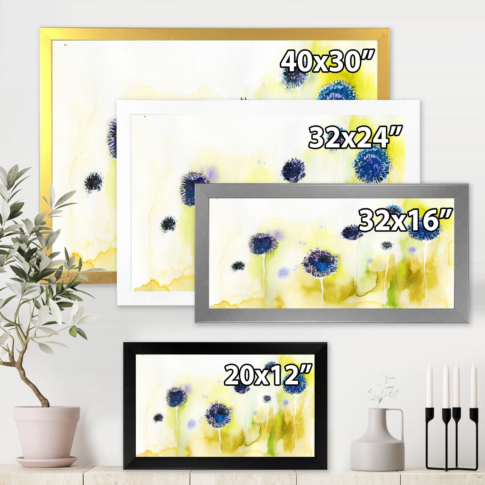 Designart 'Abstract Blue Flowers In The Meadow' Traditional Framed Art Print