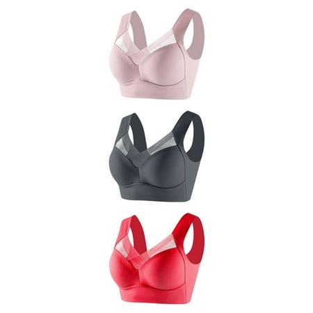 3PCS Womens Wireless Bra Thin Lace Gathered Full Coverage Brassiere Breathable Comfy Bralette