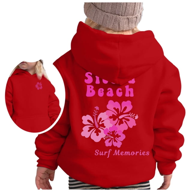 PMVFHDE Chandail à Capuche Graphique pour Fille, Manches Longues, Doux, Imprimé, Chandail à Capuche, Vêtements Décontractés Printemps Automne, Rouge, 12-13 Ans