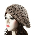 thumbnail image 2 of DLAPL Women's Cotton Slouchy Beret Hat Crochet Floral Cutout Handmade Knit Beanie Hat (Solid Khaki), 2 of 3