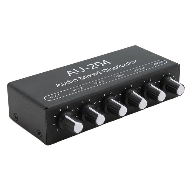 Stereo Sound Mixer, Headphone Mixer Aluminium Alloy Black 2 In 4 Out 3.5mm Interface For Studio For Stage