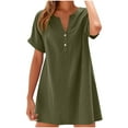 thumbnail image 2 of Munlar Women's Midi Dress Loose Cotton Linen Army Green T Shirt Dress Summer Casual Short Sleeve Sundress, 2 of 5