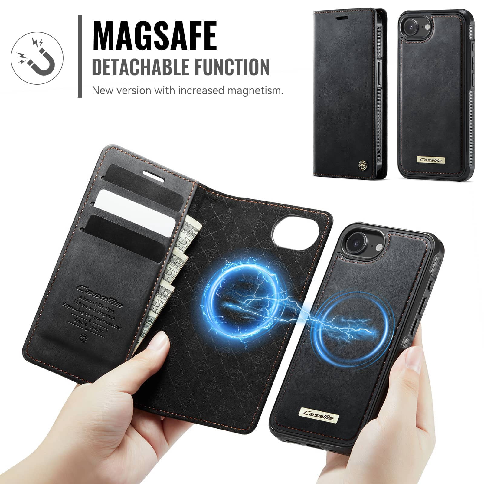 Magnetic 2 in 1 Magsafe Detachable Wallet Case for iPhone 16e with Card Holder Women Men, Retro PU Leather【RFID Blocking】Kickstand Shockproof Cover