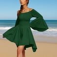 thumbnail image 6 of Laqbezok Women's Off Shoulder Bell Sleeve Dress, Casual Smocked Waist Solid Mini Dress, Flowy Flare Long Sleeve Boho Party Outfit, 6 of 9