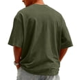 thumbnail image 4 of Qwertyu Men's Cotton T-Shirts Oversized Shirt Short Sleeves Streetwear Loose Fit Summer Tee Tops Basic Unisex Shirts Army Green 2XL, 4 of 4