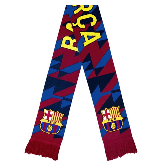 Icon Sports Officially Licensed FC Barcelona Soccer Scarf – Modern Geometric Knit with Club Crest