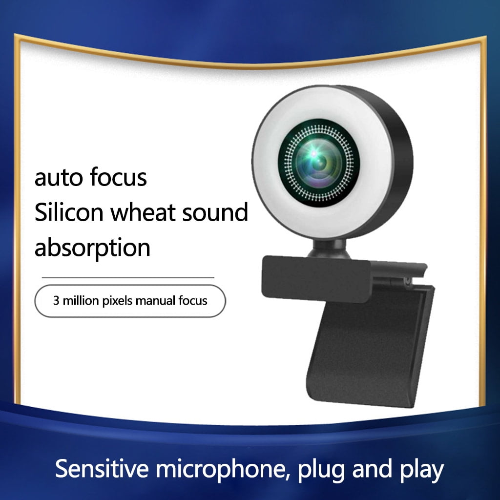 HGYCPP 1080P/2K/720P Computer Fill Light Camera USB Autofocus Lens Free Drive Web Cam Webcam Speaker 360° Rotation