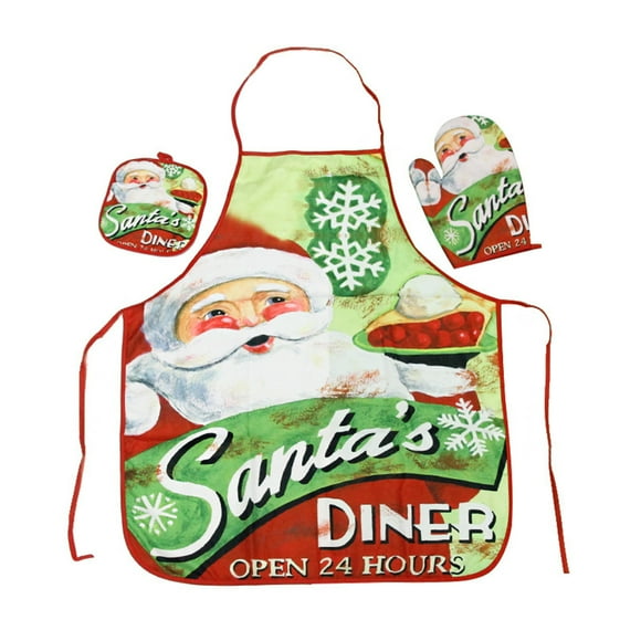 Wuztai Clearance Christmas Home Furnishing Fabric Apron Heat Insulation Gloves Heat Pad 1 Set Deals 90% off