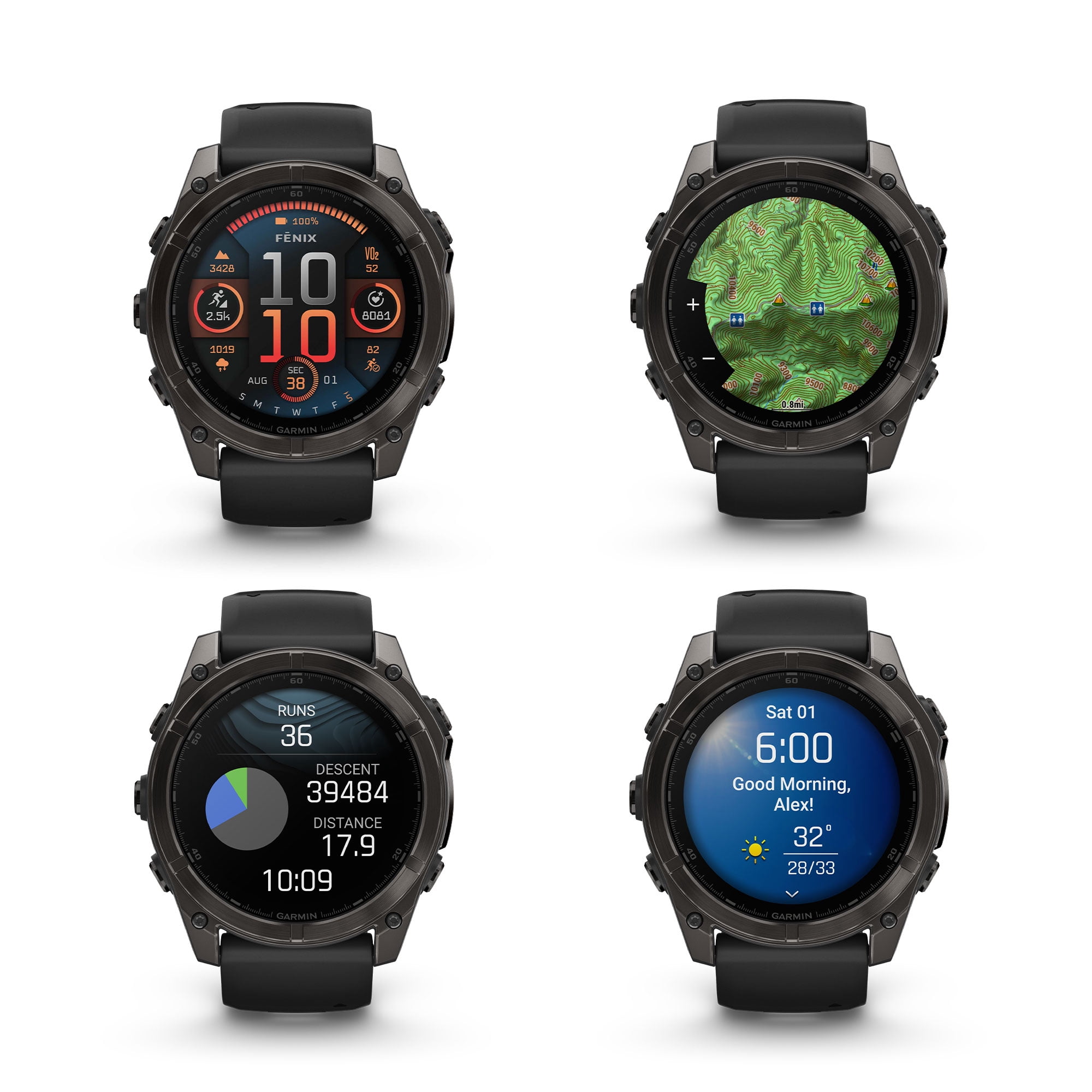 Garmin Fenix 8 51MM AMOLED Sapphire Multisport GPS Smartwatch Carbon Gray DLC Titanium with Black Gray Silicone Band, Built-in LED Flashlight, Fitness & Health Smart Watch Bundle for Men & Women