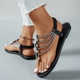thumbnail image 5 of hoksml Women's Rhinestone Multi-Strap Flat Sandals, Elastic Ankle Strap, Boho Beach Shoes, 5 of 8