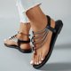thumbnail image 5 of Sandalias Planas con Correas de Tobillo de Moda Casual de Pie Redondo de Pie Abierto Estilo Romano Strass Playa Planas Sandalias Bohemias Sandalias de Mujer con Correa Trasera, 5 of 8