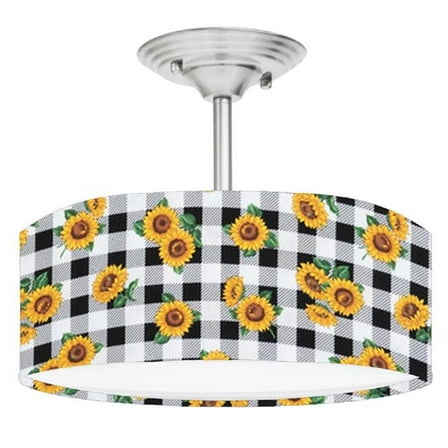 888 Cool Fans DR-0001033 Buffalo Check Sunflower 2-Light Brushed Nickel Drum Style LED Lamp Fixture