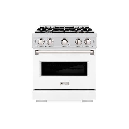 ZLINE 30 in. 4.2 cu. ft. Classic Dual Fuel Range with 4 Burner Gas Cooktop and Electric Convection Oven in DuraSnow Stainless Steel with White Matte Door (CDRS-WM-30)