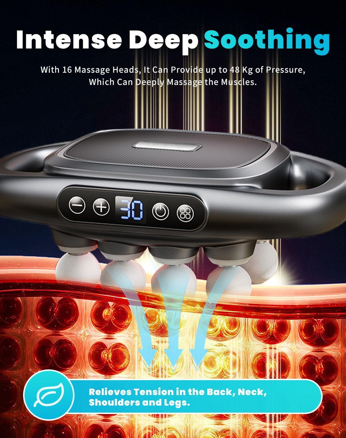 Upgraded Husband 2.0 Knot Buster, 16 Head Massage Gun Deep Tissue for Muscle Recovery, with 3 Modes & 30 Intensities for Back, Shoulders, Legs, Foot