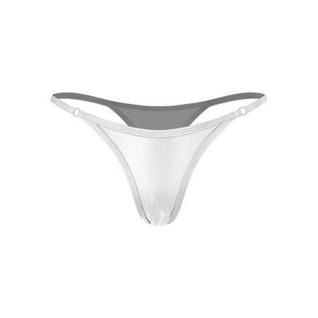 Aiihoo Women s Swimwear Bikini Bottoms High Waist Metallic G-String Underwear Micro Panty Silver S