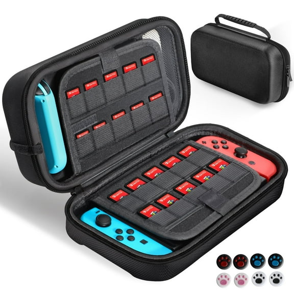 Switch Carrying Case Compatible With Nintendo Switch/Switch Oled,with 20 Games Cartridges Portable Protective Travel Storage Handbag Pouch For Console & Accessories,Black