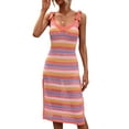 thumbnail image 2 of Arvbitana Women Crochet Dress Sleeveless Tie Shoulder Straps Colorful Rainbow Striped Knit Midi Dress Summer Beach Tank Sundress, 2 of 7