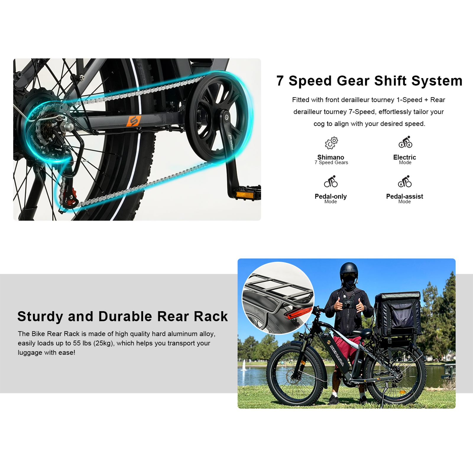 SENADA 26" Fat Tire Electric Bike for Adults, 1000W Peak Mountain Electric Bicycle 30MPH 65Miles Range, Ebike for Adult with 48V 17.5AH Battery, Colorful LCD Display & 7 Speed